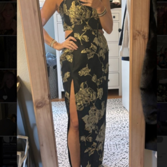 Lulus Charming Beauty Black Gold Floral Jacquard Sleeveless Maxi Dress - Picture 3 of 3